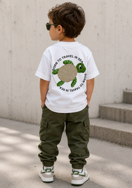 Tee-shirt Turtle kids- Unisexe Oversize Top-notich jersey 100% Coton