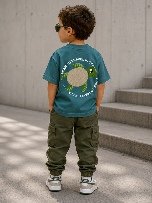 Tee-shirt Turtle kids- Unisexe Oversize Top-notich jersey 100% Coton
